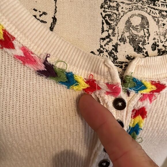 We The Free Off White Multi Color Design Thermal Boho Casual Modern - Picture 7 of 10